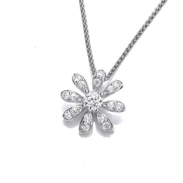 Cubic zirconia & Sterling Silver Daisy Pendant without Chain