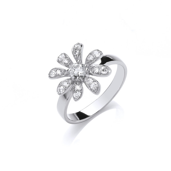 CZ and Sterling Silver Daisy Ring