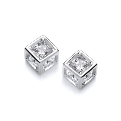 Silver & Cubic Zirconia Cube Earrings