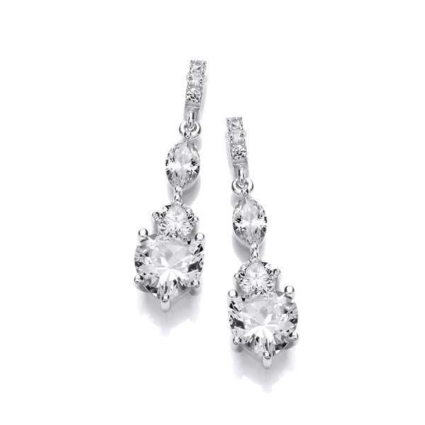 Ornate Silver and CZ Heart Drop Earrings