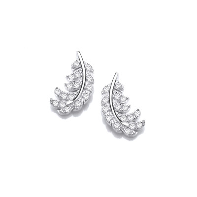 Silver & Cubic Zirconia Feather Earrings