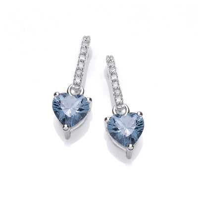 Sparkly Aqua Heart Drop Earrings