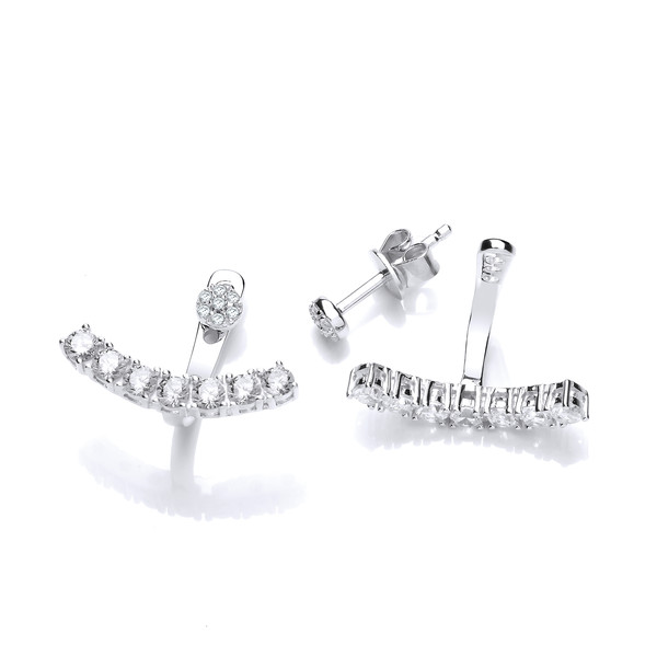 Silver and Cubic Zirconia Row Jacket Earrings