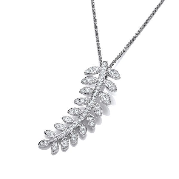 Silver & Cubic Zirconia Styled Feather Pendant