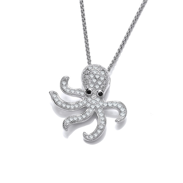 Silver and CZ Octopus Pendant