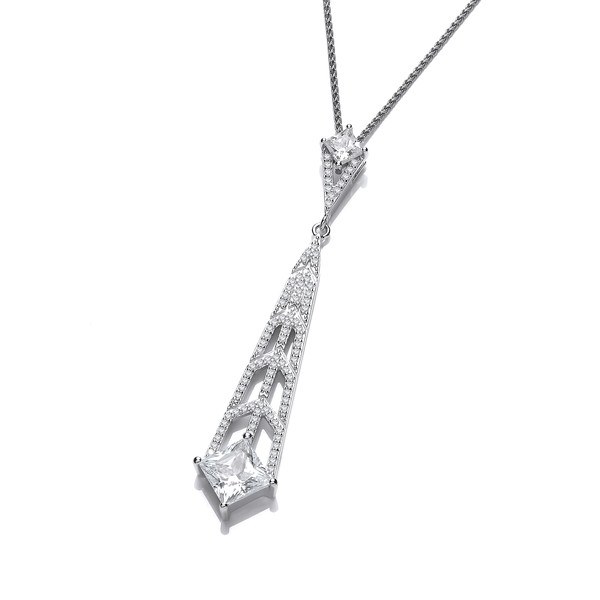 Silver & Cubic Zirconia Deco Style Chandelier Pendant with a 16-18 Chain