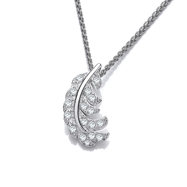 Silver & Cubic Zirconia Feather Pendant with 16-18 Chain