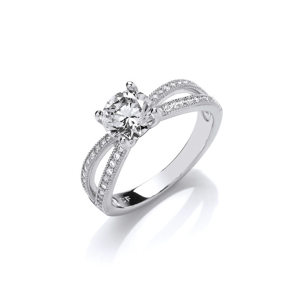 Silver & Cubic Zirconia Solitaire & Twin Band Ring