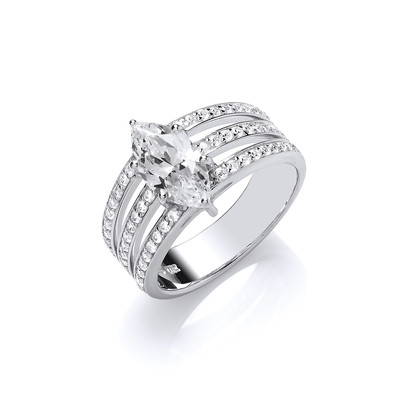 Silver & Cubic Zirconia Triple Band Marquise Ring