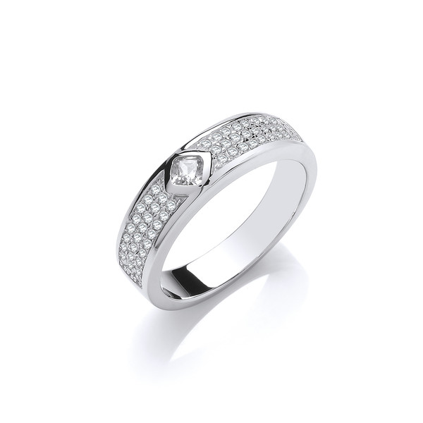 Silver & Cubic Zirconia Band with Solitaire Ring