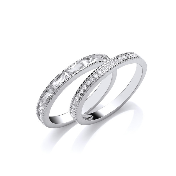 Silver & Cubic Zirconia Double Stack Ring