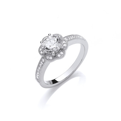 Silver & Cubic Zirconia Flower Ring