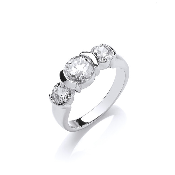 Silver and CZ Triple Solitaire Ring