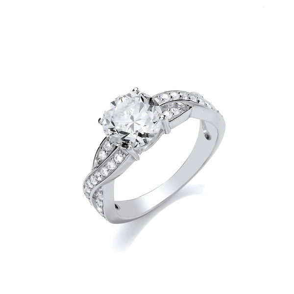 Silver and CZ Solitaire Twist Ring