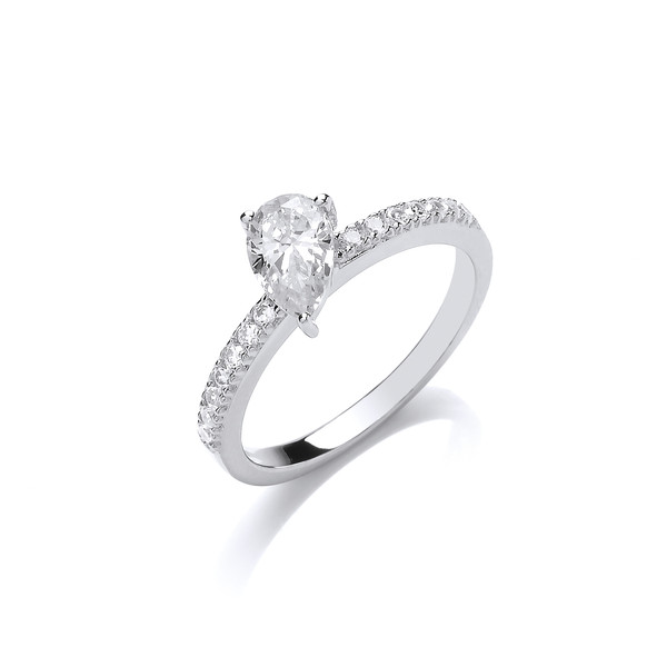 Silver and Teardrop CZ  Solitaire Stacking Ring