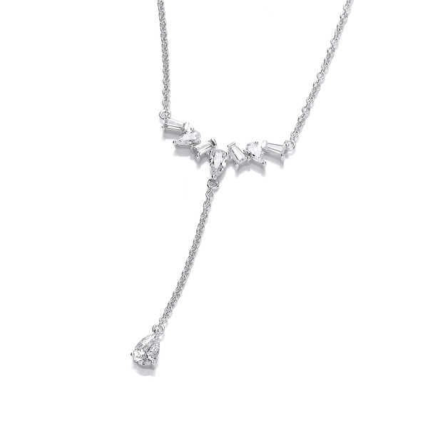 Silver and CZ Delicate T Drop Necklace