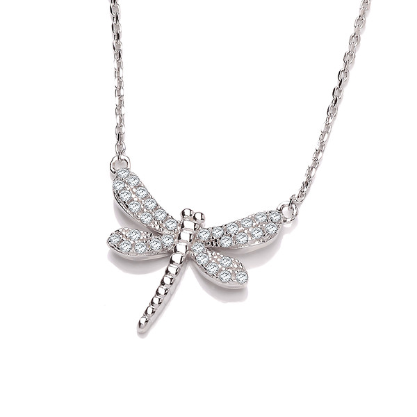 Silver and CZ Dragonfly Necklace