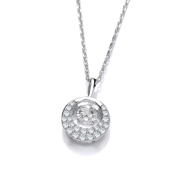 Silver and Dancing Cubic Zirconia Crescent Moon Necklace