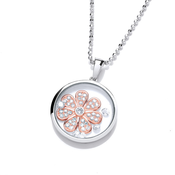 Celestial Silver and Rose Gold Daisy Pendant