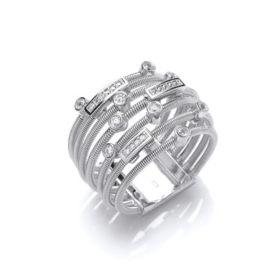 Silver & Cubic Zirconia Multi Wrap Ring