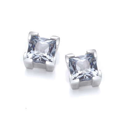 Sterling Silver and Aqua Crystal Square Earrings