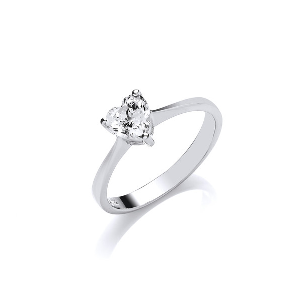 Silver and CZ Heart Solitaire Ring