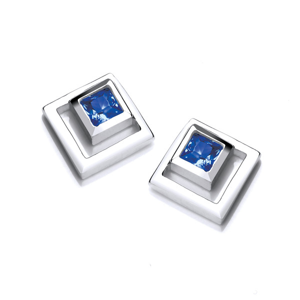Silver & Sapphire Cubic Zirconia Squares Earrings