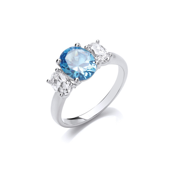 Silver and Blue Topaz CZ Beauty Ring  - Size S and U Only