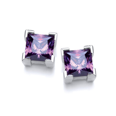 Sterling Silver and Amethyst Crystal Square Earrings