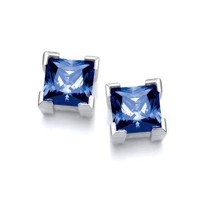 Silver & Sapphire Cubic Zirconia Square Earrings