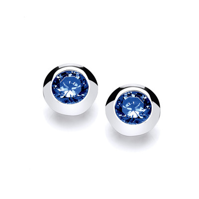 Silver & Sapphire Cubic Zirconia Solitaire Earrings