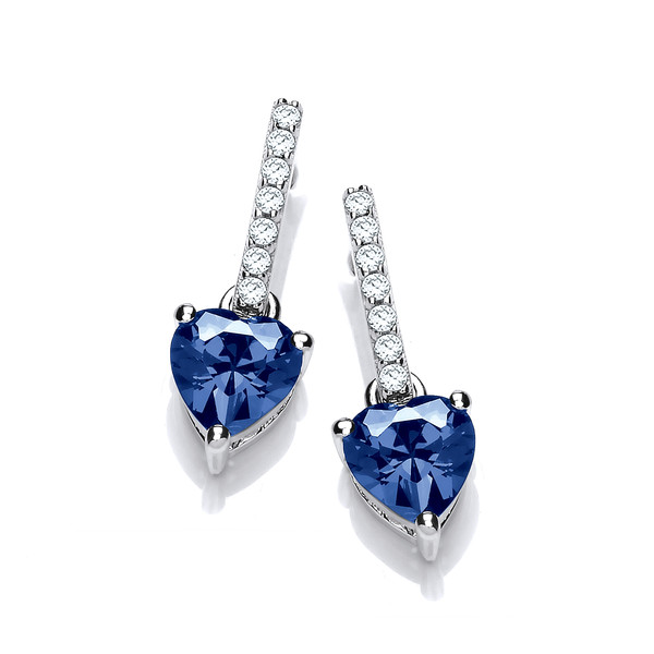 Sparkly Sapphire Heart Drop Earrings