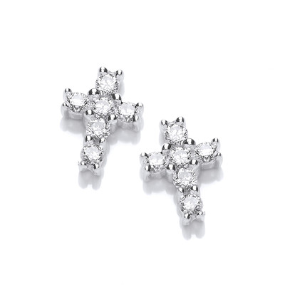Silver and Cubic Zirconia Mini Cross Earrings