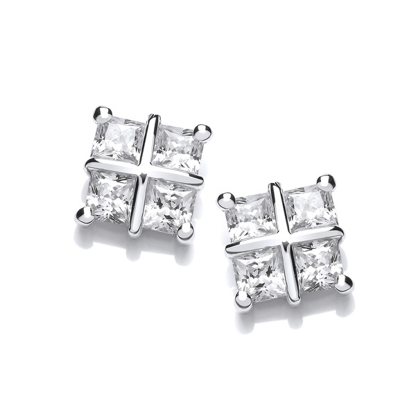 Silver and Cubic Zirconia Square Cross Earrings