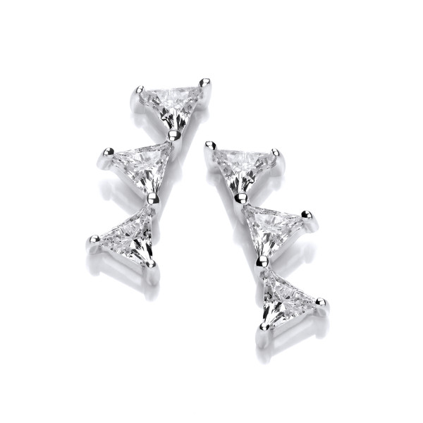 Silver and cubic zirconia triangle climber earrings