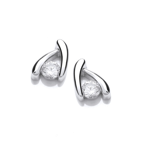 Silver and Cubic Zirconia Wishbone Earrings