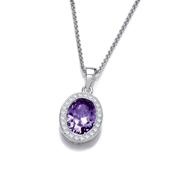 Silver & Amethyst Cubic Zirconia Timeless Elegance Pendant with 16-18  Chain