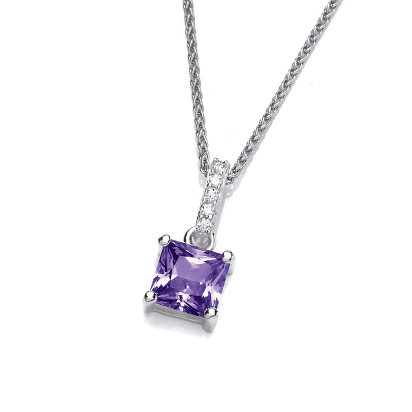 Delicate Square Amethyst Cubic Zirconia Solitaire Pendant without Chain