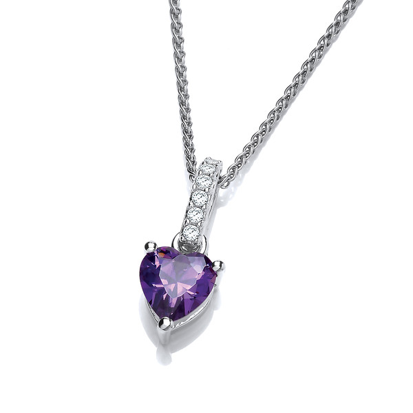 Sparkly Little Amethyst Cubic Zirconia Drop Heart Pendant without Chain