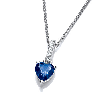 Sparkly Little Sapphire Cubic Zirconia Drop Heart Pendant