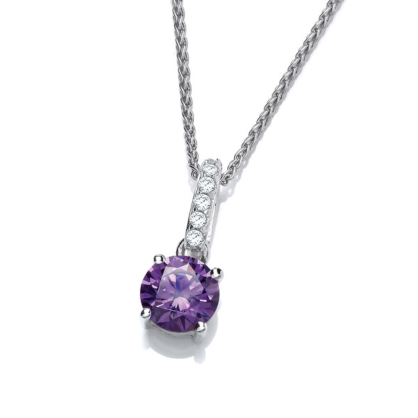 Round Amethyst Cubic Zirconia Drop Pendant with Chain