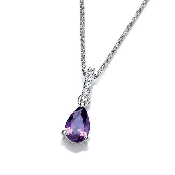 Delicate Amethyst Cubic Zirconia & Silver Teardrop Pendant without chain
