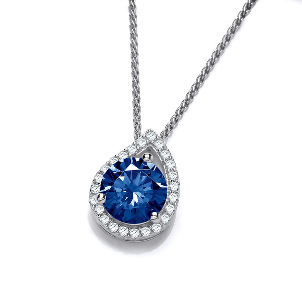 Silver and Sapphire Cubic Zirconia Teardrop Twist Pendant without Chain