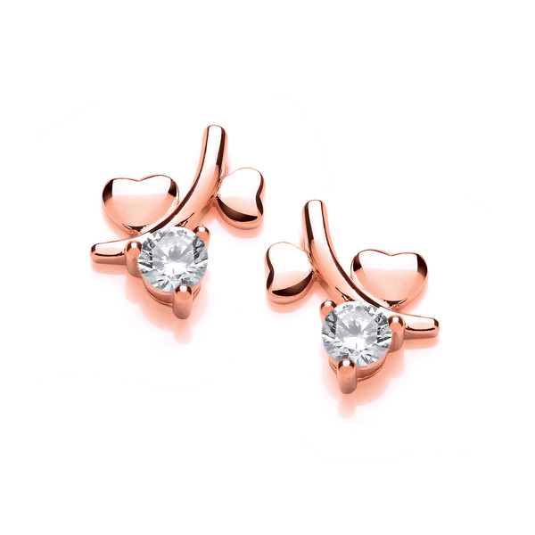 Rose Gold And Cubic Zirconia Tiny Double Heart Earrings