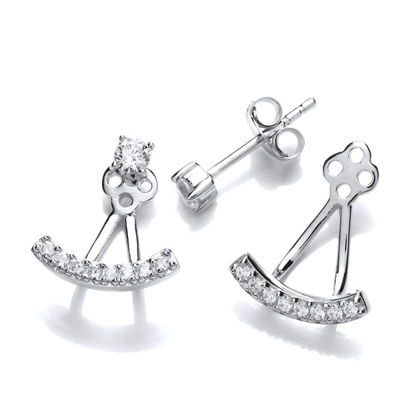 Silver and Cubic Zirconia Bar Jacket Earrings