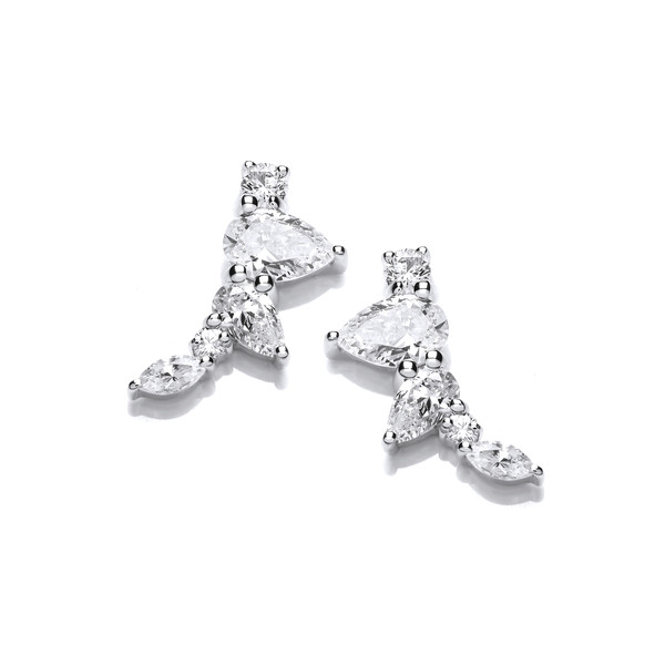 Silver and Cubic Zirconia Pyramid Climber Earrings