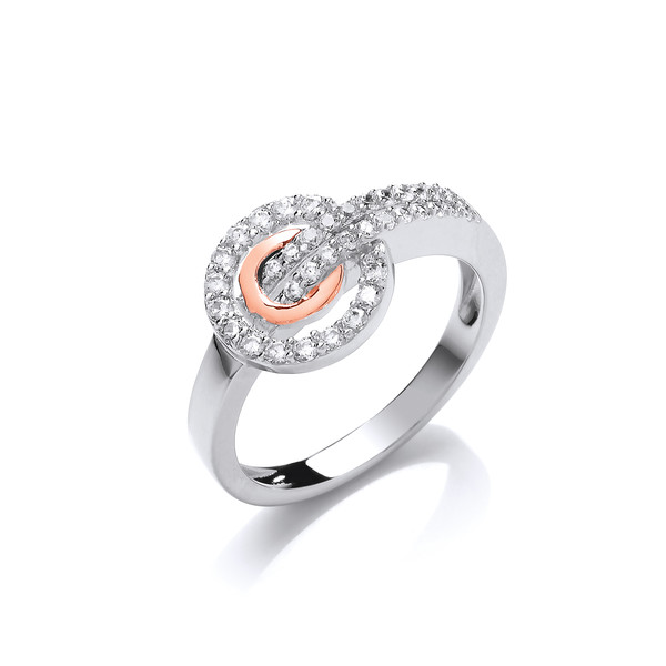 Silver and Rose Gold CZ Circles Ring