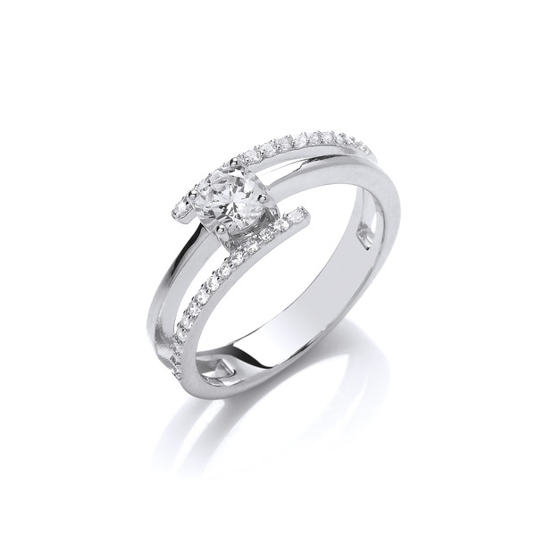 Silver and Cubic Zirconia Three Bar Ring