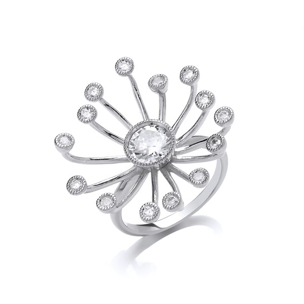 Silver and Cubic Zirconia Starburst Ring