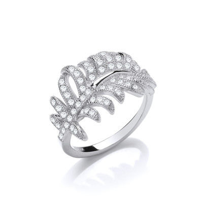 Silver and Cubic Zirconia Feather Ring
